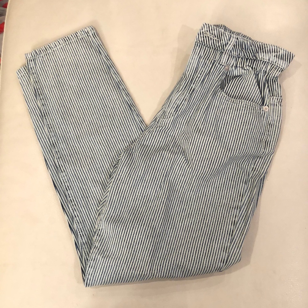 Forever 21 blue stripe jeans with paperbag waist